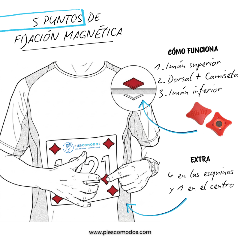 Imanes portadorsal ffijar el dorsal en la camiseta maratón carreras bib up piescomodos