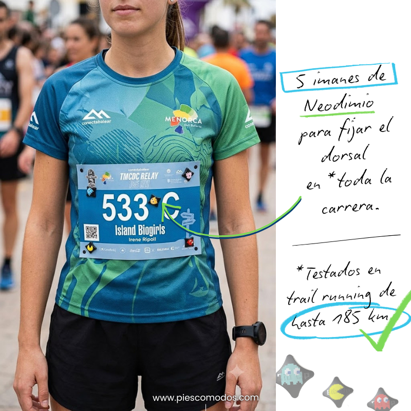 Imanes portadorsal para fijar dorsal en carrera maraton trail running bib up piescomodos